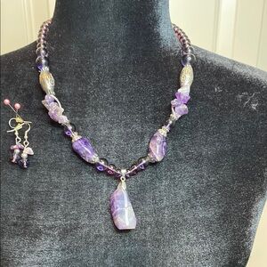 Hand Crafted Purple and Silver Necklace with Organic Design